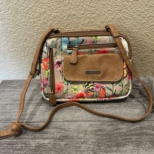 Multi Sac Shoulder/Cross Body Bag Springtime Floral Pockets Pebbled Adjustable